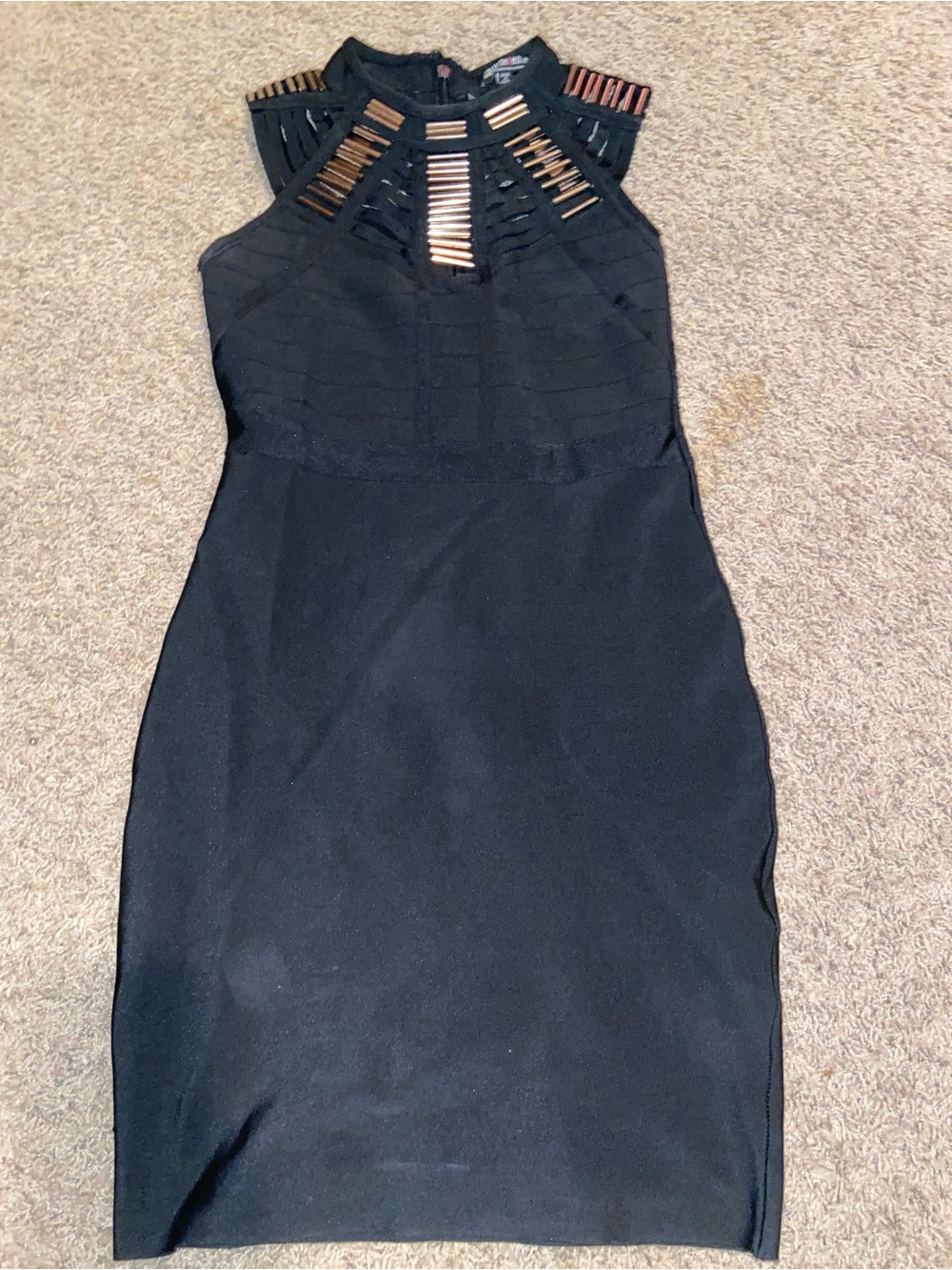 Black Sleeveless Bodycon Dress with Metallic Detail